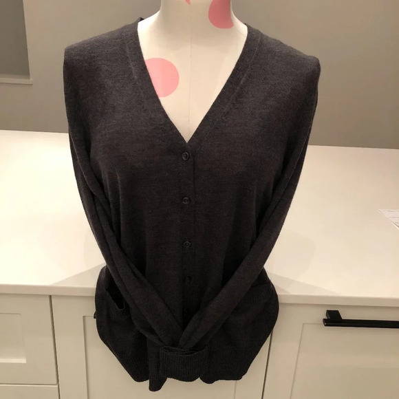 en THREAD Tollegno 1900 Merino Wool Cardigan Sweater in Charcoal Grey Size S - Picture 12 of 12